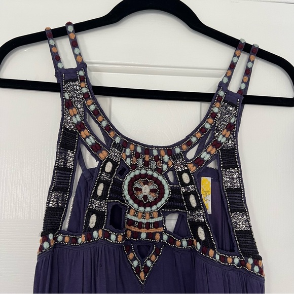 New‎ Free People Quest Tank Top Tunic Split Sides Blouse Aztec Beaded - Picture 6 of 16